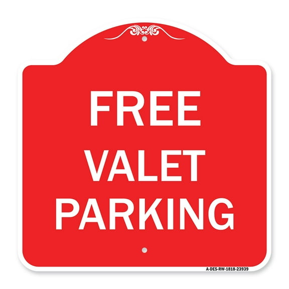 SignMission A-DES-RW-1818-23939 18 x 18 in. Designer Series Sign - Free Valet Parking, Red & White