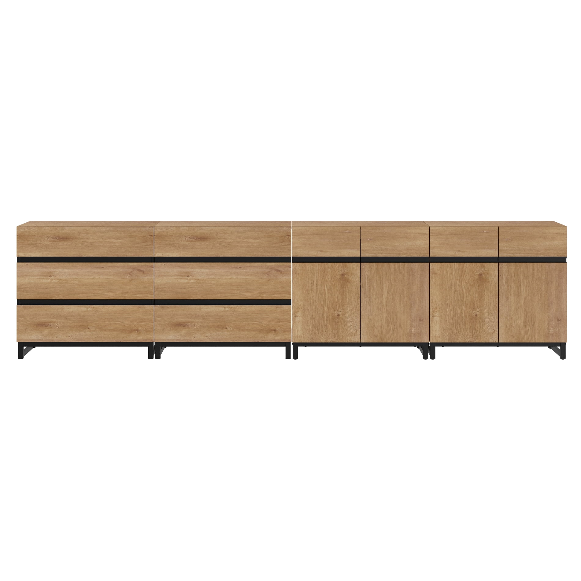 Modern Multifunctional Buffet Sideboard, Storage Cabinet with Hidden Handle & Adjustable Shelves for Home Decor,Oak