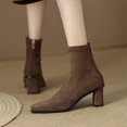 thumbnail image 6 of Bnwani Women Boots Footwear Retro Toe Zipper High-Heel Flat Leather Retro Boot Brown Size 6, 6 of 8