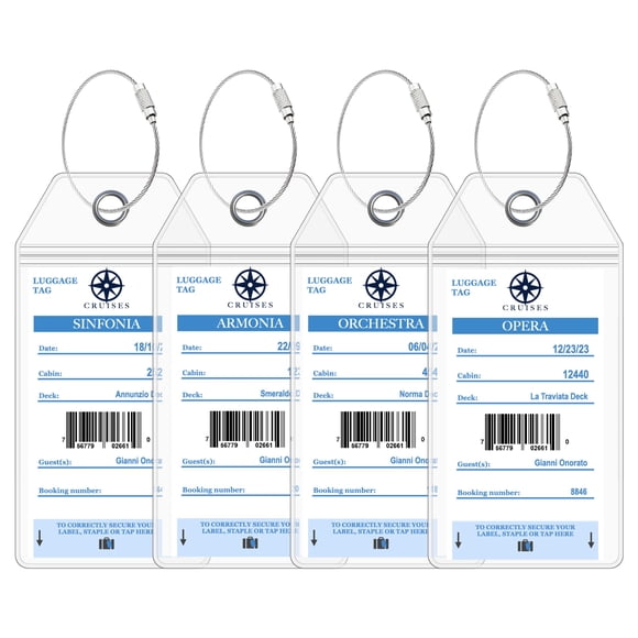 MSC Cruise Luggage Tag Holders by Cruise On [4 Pack] Fits All MSC Cruise Line Ships & Tags for Cruises in 2023, 2024 & 2025