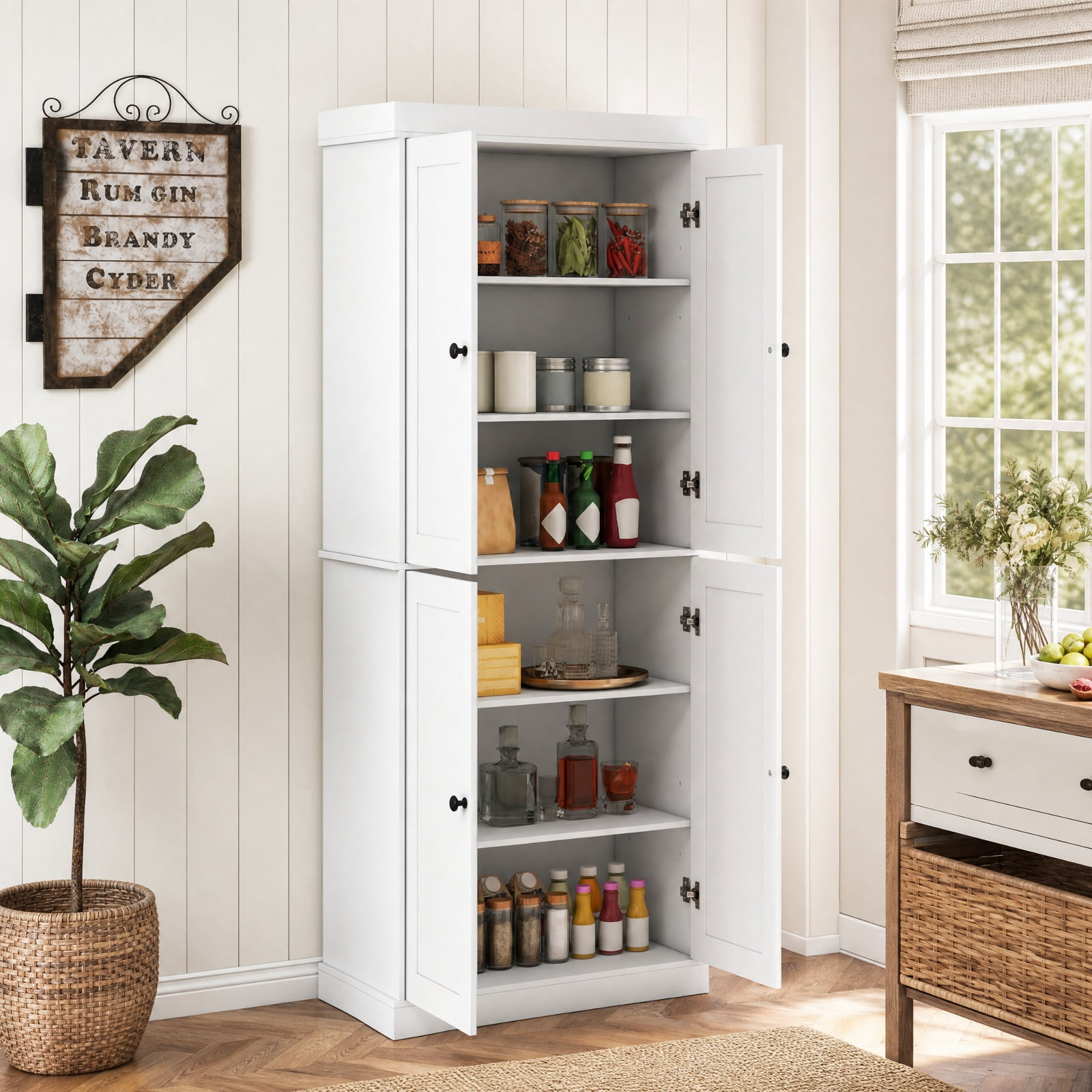 Furnibear 72.5 Inch Tall Kitchen Pantry Cabinet with 2 Adjustable Shelves Enclosed Doors and Anti Tipping Kits for Kitchen and Dining Room, White