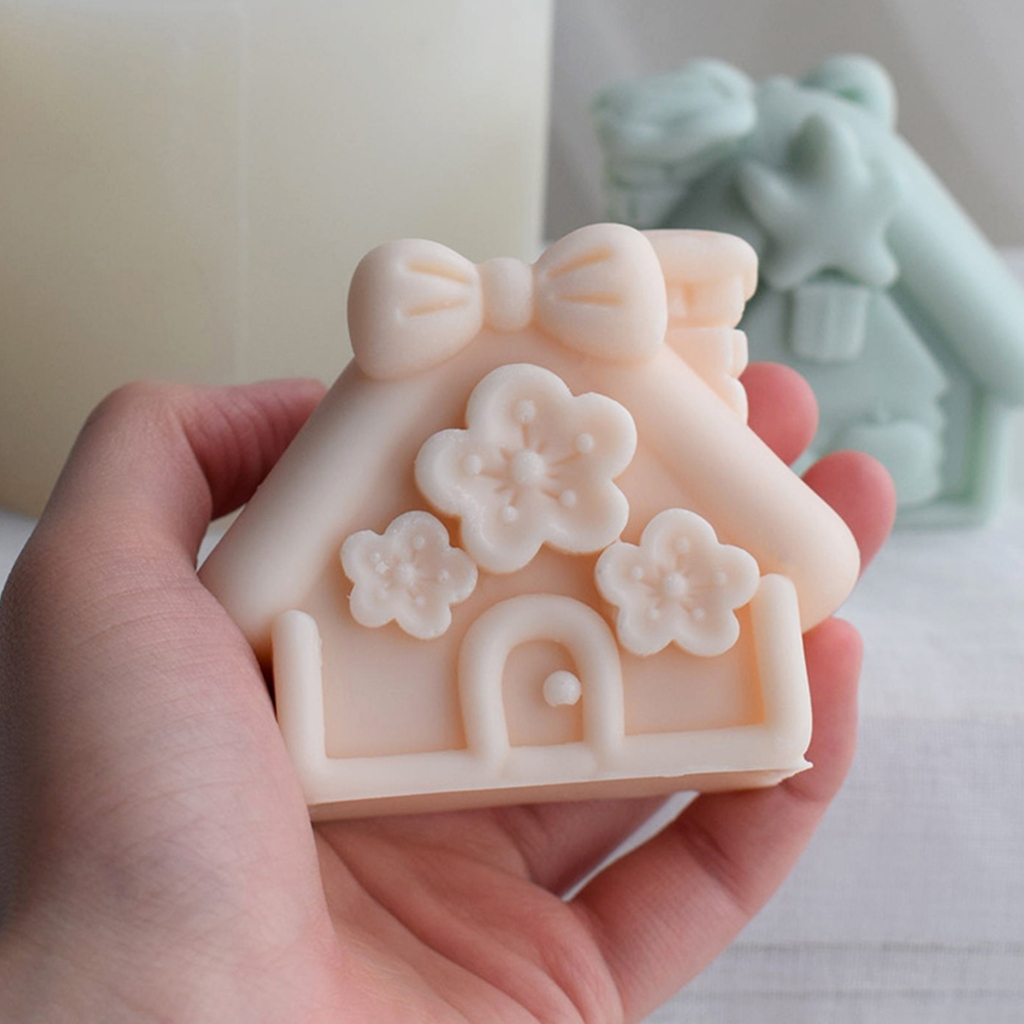Christmas Small House Candle Molds House Shape Silicone Moulds Handmade Soap Mold DIY Fondant Chocolate Decorating Tool