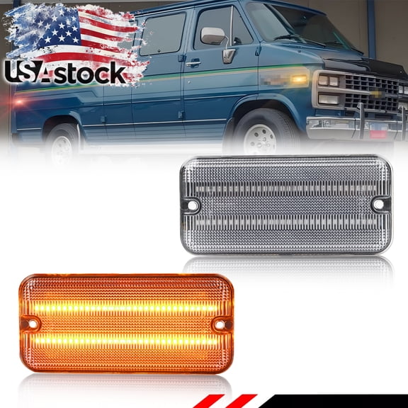 2PCS Clear Lens Front/Rear Side Marker Light Fender Light Turn Signal Light Turn Warning Light with Amber LED For 1985-1995 Chevrolet C10/20/30 G10 G20 G30 P20 P30 GMC G1500 G2500 G3500 P2500 P3500
