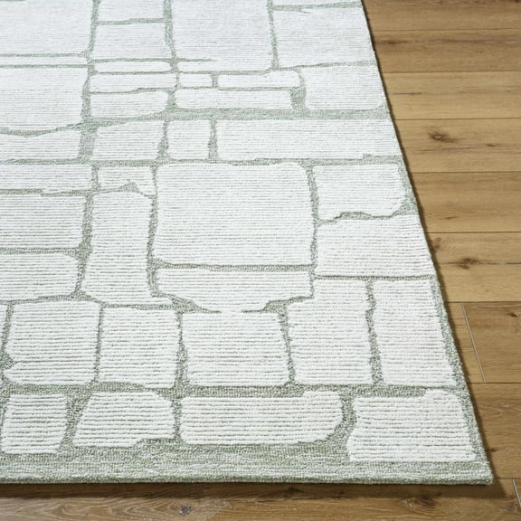 Hauteloom Yetty Wool Living Room, Bedroom Area Rug - Contemporary - Sage, Ivory, Stone - 2' x 3'