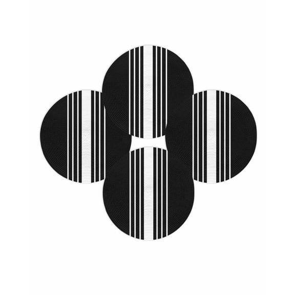 Round Placemats Set of 4 Black Stripes Place Mats Washable Woven Placemat Classic Striped Circle Braided Table Mat for Kitchen Dining Table Party Home Decor 15 Inch