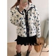 thumbnail image 6 of Womens Print Fleece Jacket Snap Button Winter Teddy Fleece Jacket Casual Faux Fur Outwear Dark Blue One size, 6 of 8