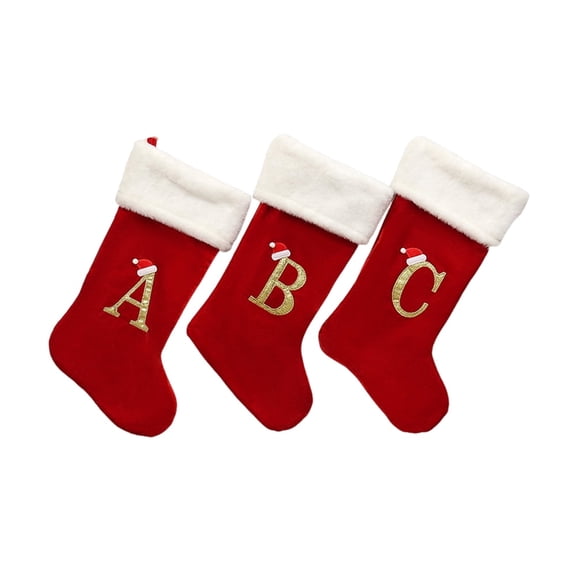3 Pack Red Monogram Christmas Stockings,18 Inches with White Soft Plush Cuff for Christmas Xmas Tree Holiday Fireplace