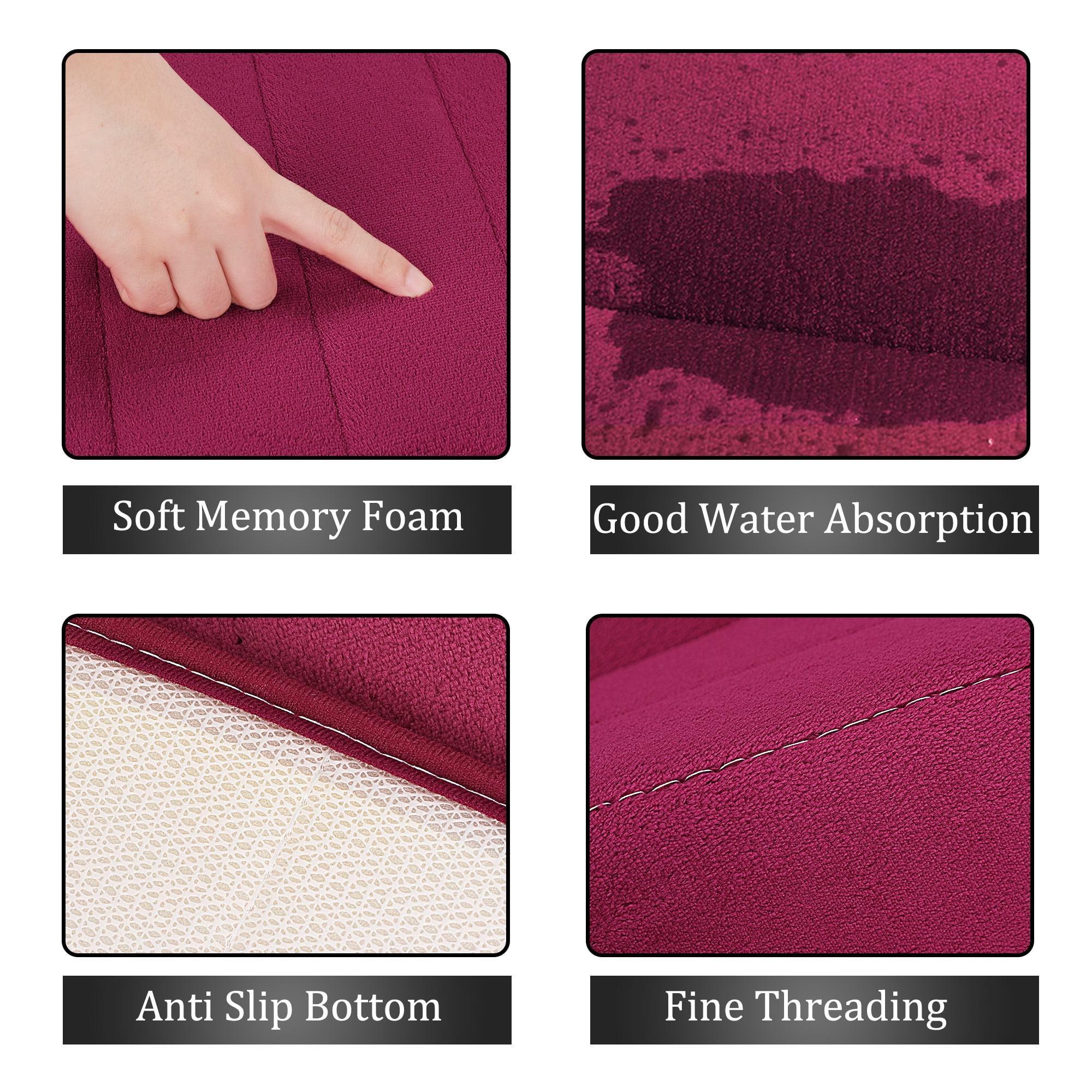 Unique Bargains Anti-slip Memory Foam Bath Floor Mat Area Runner Rug Burgundy 24"x63"