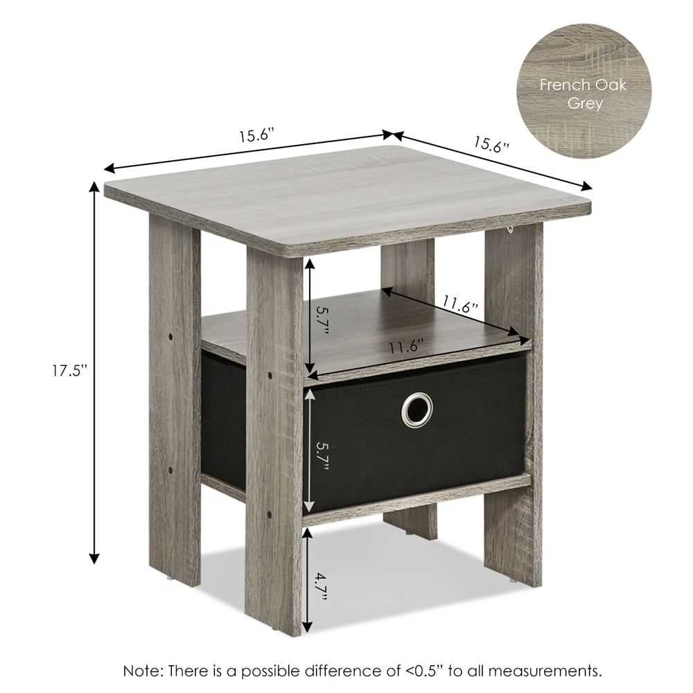 Furinno 2 Petite End Table Bedroom Night Stand - Set of Two, Gray/Black