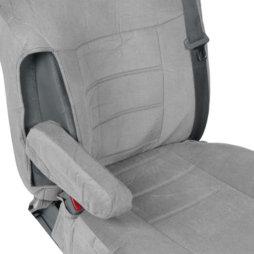 BDK Velour Fabric 2-Pack Front Seat Covers for Pick-Up Trucks, Trucks, Vans with Integrated Seat Belt, Integrated Arm Rest, Detachable Headrest - Gray