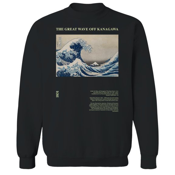 APOH Hokusai The Great Wave Off Kanagawa 1831 Graphic Black Men's Cotton Pullover Sweatshirt