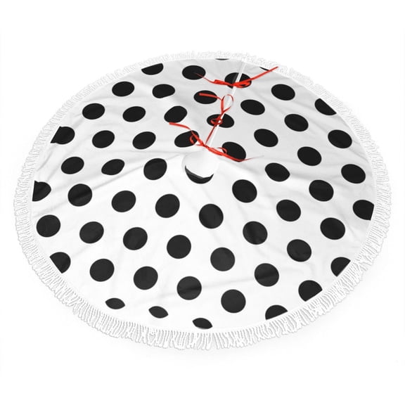 Christmas Tree Skirt Black Polka Dot Pattern Xmas Tree Skirt with Tassels Christmas Holiday Decoration 30"