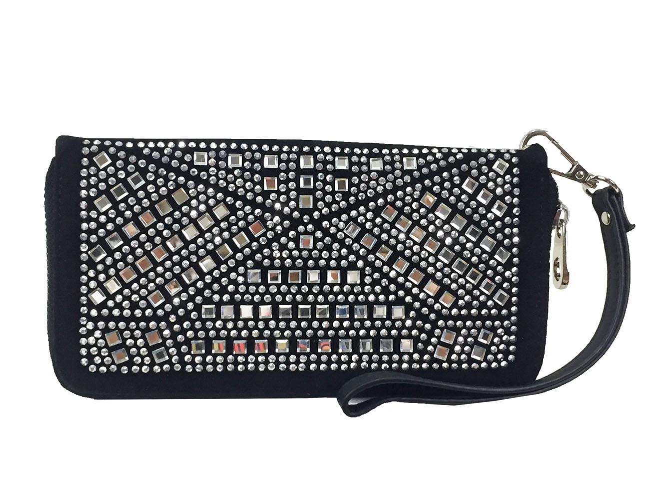 ZzFab Gem Wallet Matching Rhinestone Wallet for Sparkle Purse Black with Wristlet Strap