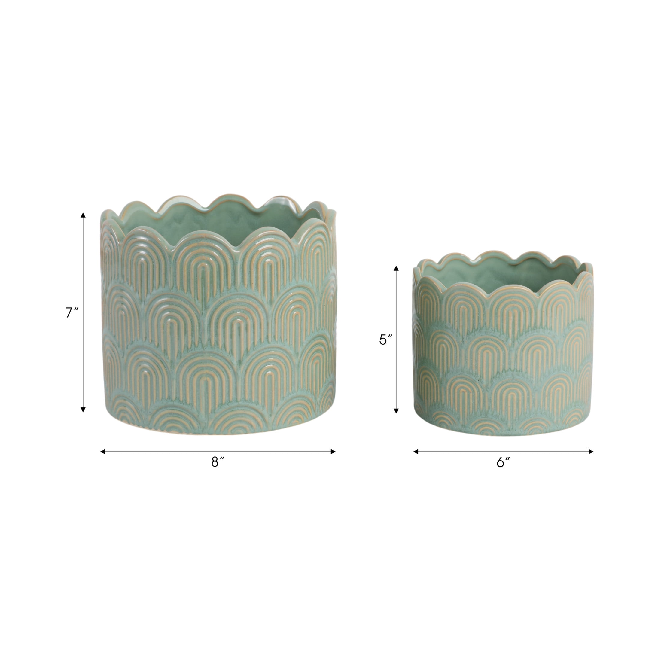 Ceramic Flower Pots and Planters for Home Decor - Indoor or Outdoor Plant Pots for Succulents, Herbs, and Orchids - Decorative Pots for Living Room, Bedroom, or Office Set of 2 - 7", 5" Green