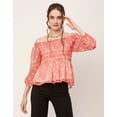 thumbnail image 2 of Moomaya Printed Off-Shoulder Tops, Womens Smocked Full Sleeve Casual Vacation Top, 2 of 9