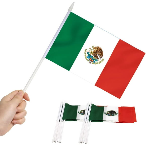 Anley Drapeau Mini du Mexique, Lot de 12 - Petits Drapeaux Mexicains Miniatures Portatifs sur Bâton - 5x8 Pouces avec Mât Solide et Toupie