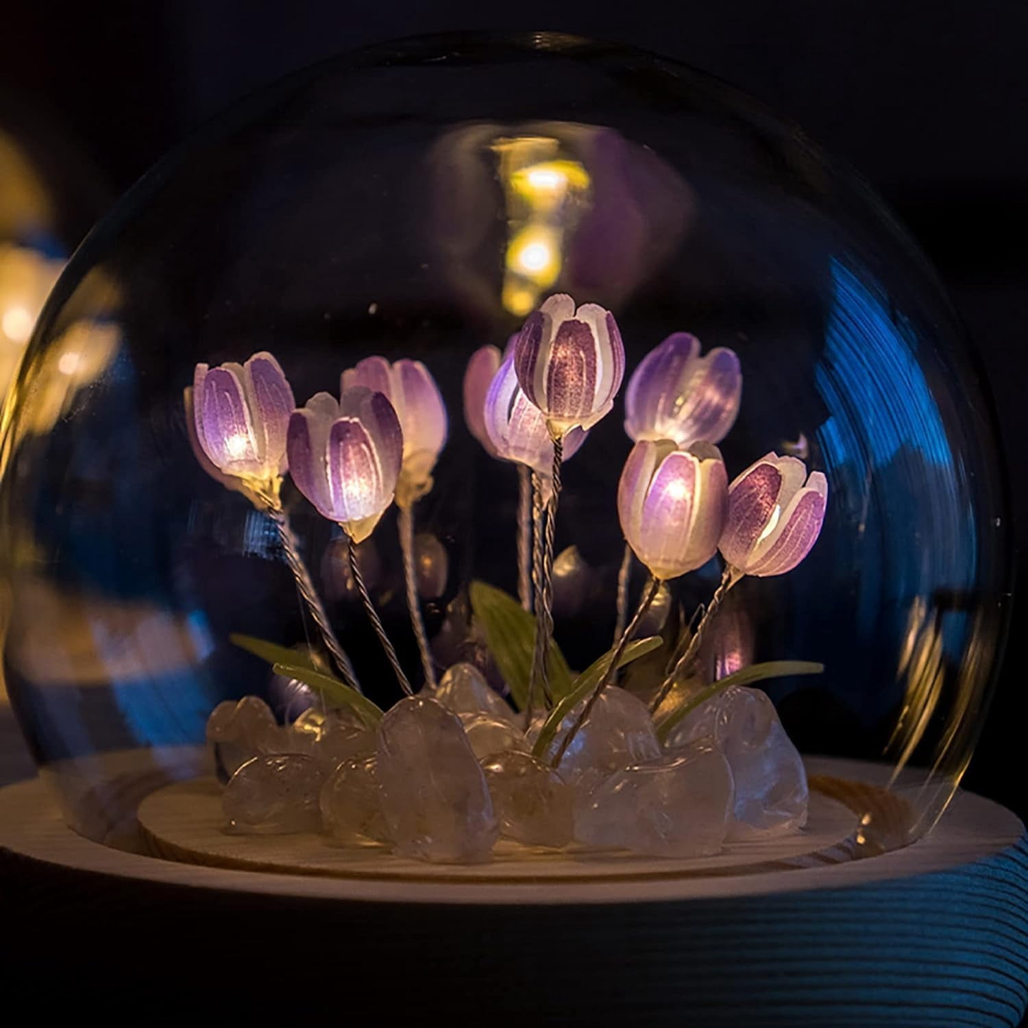 Tulip Lamp Gifts for Women, LED Tulip Crystal Glass Ball Night Light Bedroom Decor Tulip Night Light for Birthday Anniversary Mother's Day Valentines Day