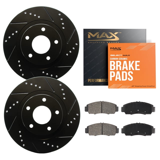 MAX Advanced Brakes - Rear Brake Kit For 2007-2008 Suzuki Forenza| Carbon Ceramic Brake Pad and Rotor Kit| Drilled Slotted Brake Rotors