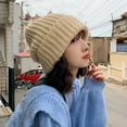 thumbnail image 4 of Knitted Hat Baggy Slouchy Ribbed Flanging Stretchy Keep Warm Solid Color Autumn Winter Women Men Beanie Cap for, 4 of 7