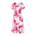 thumbnail image 7 of Penkiiy Women's Summer Tie-dyed Print Casual Short Sleeve Crewneck Basic Swing T Shirt Dress Flowy Beach Vacation Sundress 2XL Hot Pink, 7 of 7