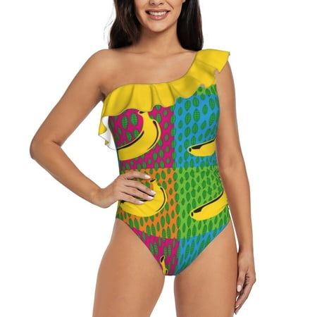 Banana Warhol Ruffle Swimwear Women One Piece Swimsuit Monokini Push Up Bathing Suit Beachwear Banana Fruit Food Foodie Fruity