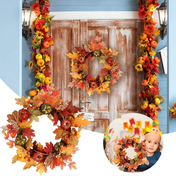 Noothes Halloween Fall Wreath 16" Outdoor Pumpkin Berry Vine Wreath - Weatherproof Autumn Thanksgiving Door Decor, Easy Hang Rustic Farmhouse Porch Decoration
