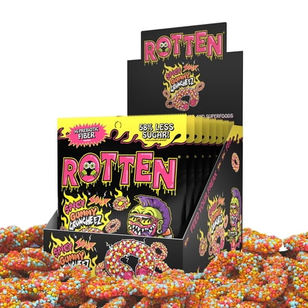 Rotten Spicy Sour Gummy Cruncheez- Low Sugar, Low Calorie, 7g Gut-Friendly Prebiotic Fiber and 3g Protein, Gluten Free Candy - 1.8 oz - 8-Pack
