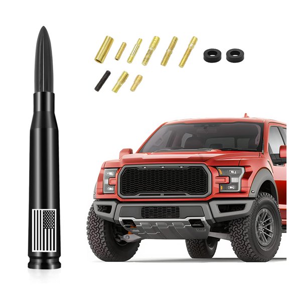 Car Bullet Antenna Mast, 5.5 Inch AM/FM Radio Antenna with American Flag Design, 9 Screws