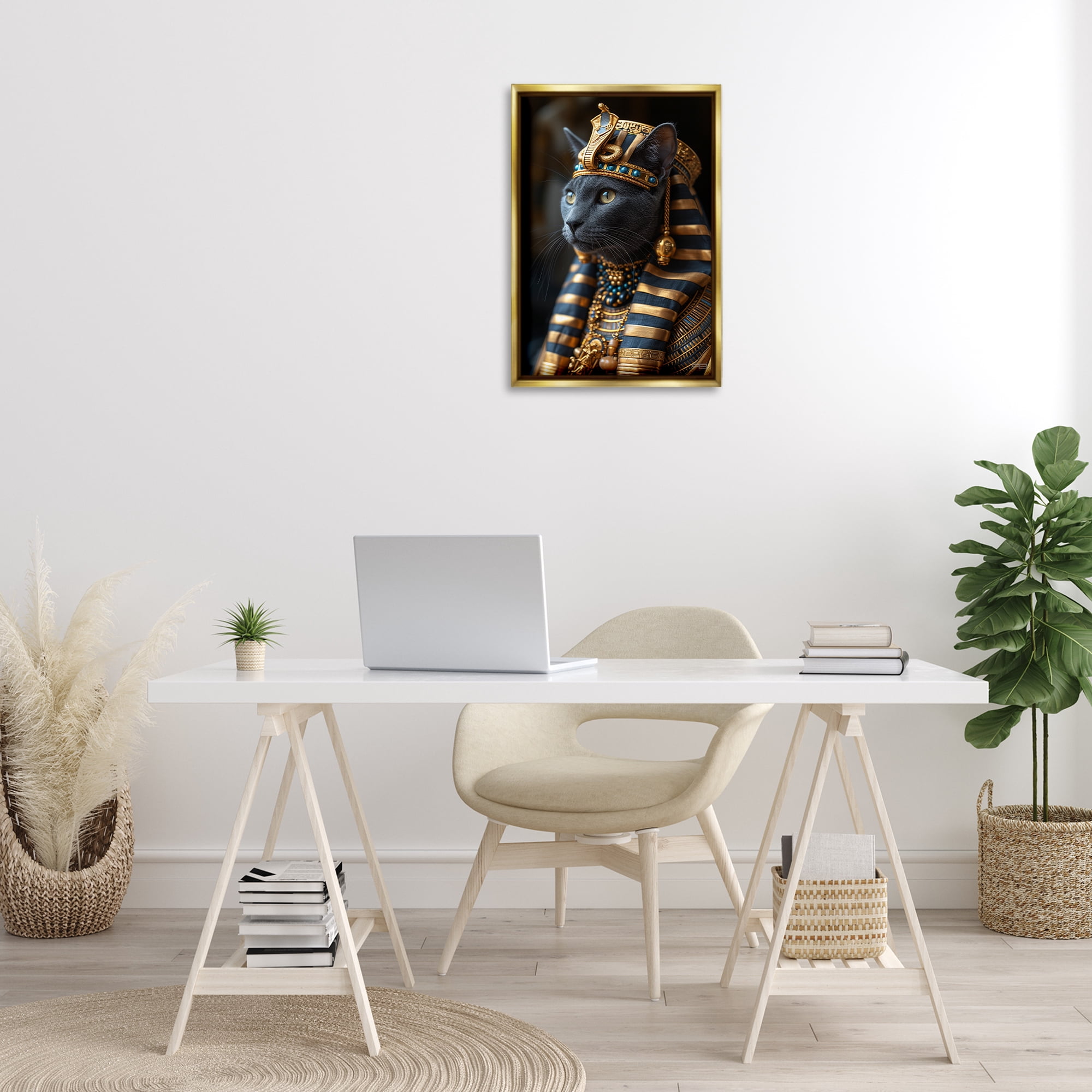 Stupell Industries Egyptian Pharaoh Cat Novelty Painting Gold Floater Framed Canvas Art Print Wall Art, 17 x 25