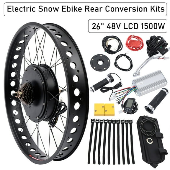 26" 1500W 48V E-Bike Fat Tire Bicycle Rear Wheel Hub Motor Conversion Kit Black