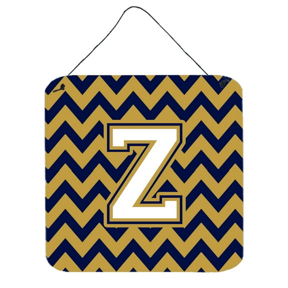 Letter Z Chevron Navy Blue and Gold Wall or Door Hanging Prints