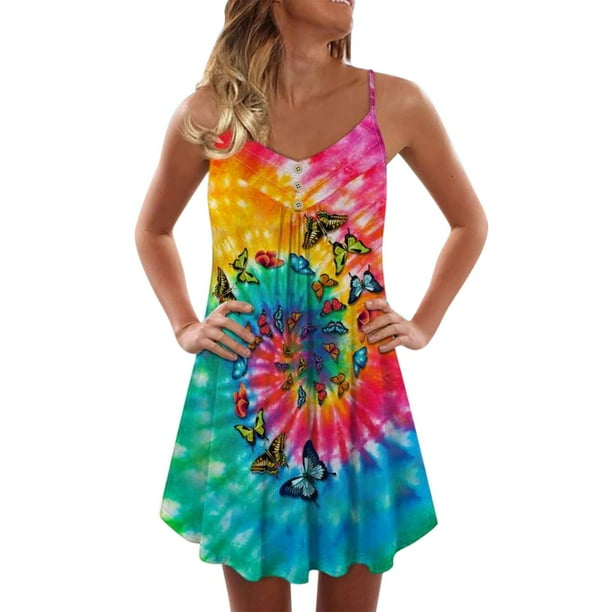 Elegantes vestidos de mujer Verano Impresión Casual Con cuello en V Sin mangas Mini vestido de vacaciones OAVQHLG3B Store lin121212