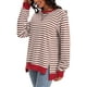thumbnail image 4 of Sudadera de Rayas para Mujer ATHLECHIC Ajuste Holgado de Manga Larga Cuello Redondo Top S Café Blanco, 4 of 4