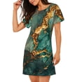 thumbnail image 2 of Easygdp Emerald Color Gold Marble Camisón de manga corta para mujer, informal, estampado, 2 of 6