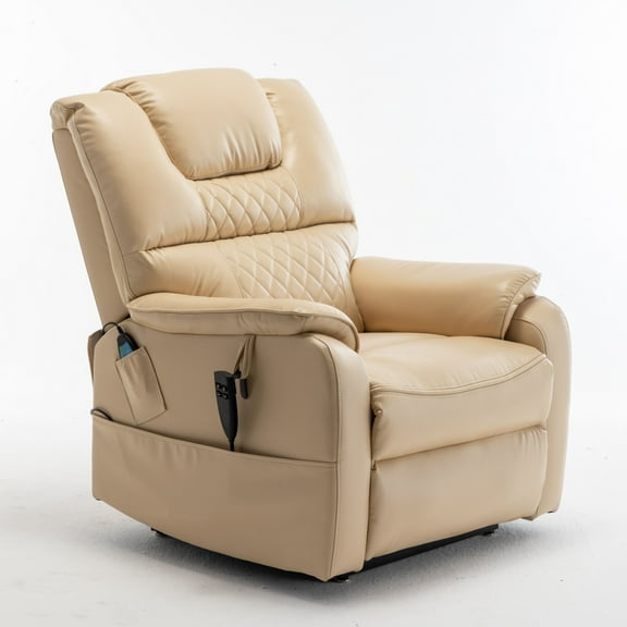 Power Lift Recliner Chair with OKIN Motor - 180° Flat Lay Electric Lounge Chair for Elderly, Wide Seat (25") Heavy Duty Recliner with Remote Control, Beige - Easy Assembly