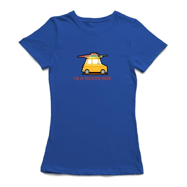 Graphique de la Voiture "I'M In Vacation Mode" Citation T-shirt Bleu Royal pour Femmes