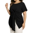 thumbnail image 2 of DARING DIVA Women's Plus Round Neck Asymmetrical Hem Twist Knot Top 4X Black, 2 of 6