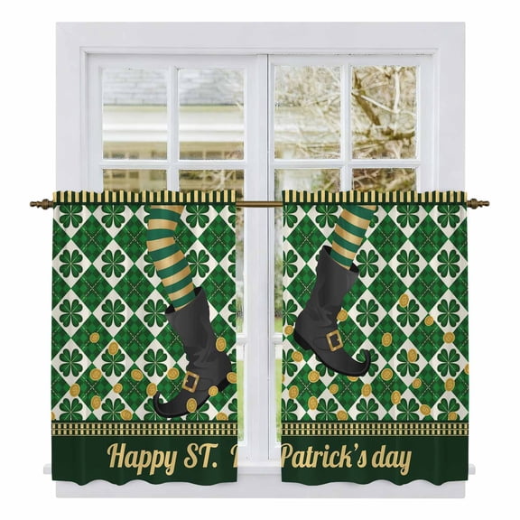 Happy St. Patrick's Kitchen Curtain for Berdoom Living Room Cafe 45 Inch Length, Cute Legs Coin Green Shamrock Leaves Tiers Curtains Light Filtering Drapes Window Treatment 2 Panels 52"Wx45"L