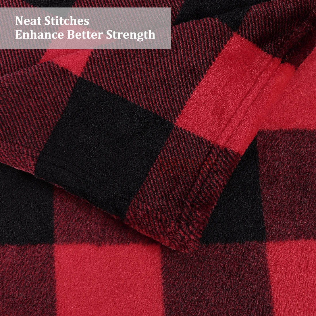 Plaid Soft Plush Fleece Blanket for Sofa Couch Bed, 50" x 60", Scarlet+Black