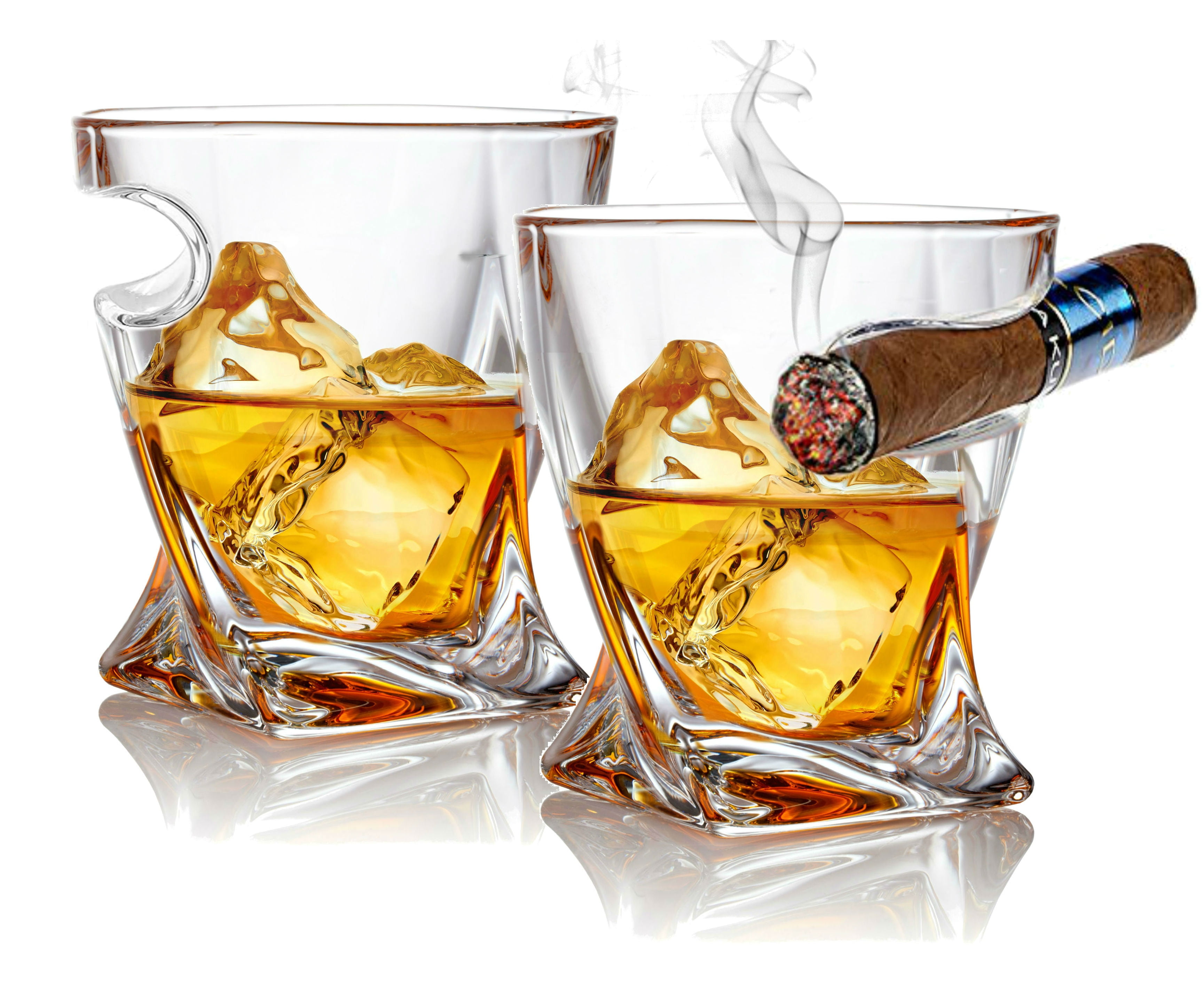 4PCS Whiskey Glass w/Cigar Holder Premium Hand Made Liquor Glass Holding Cigars 