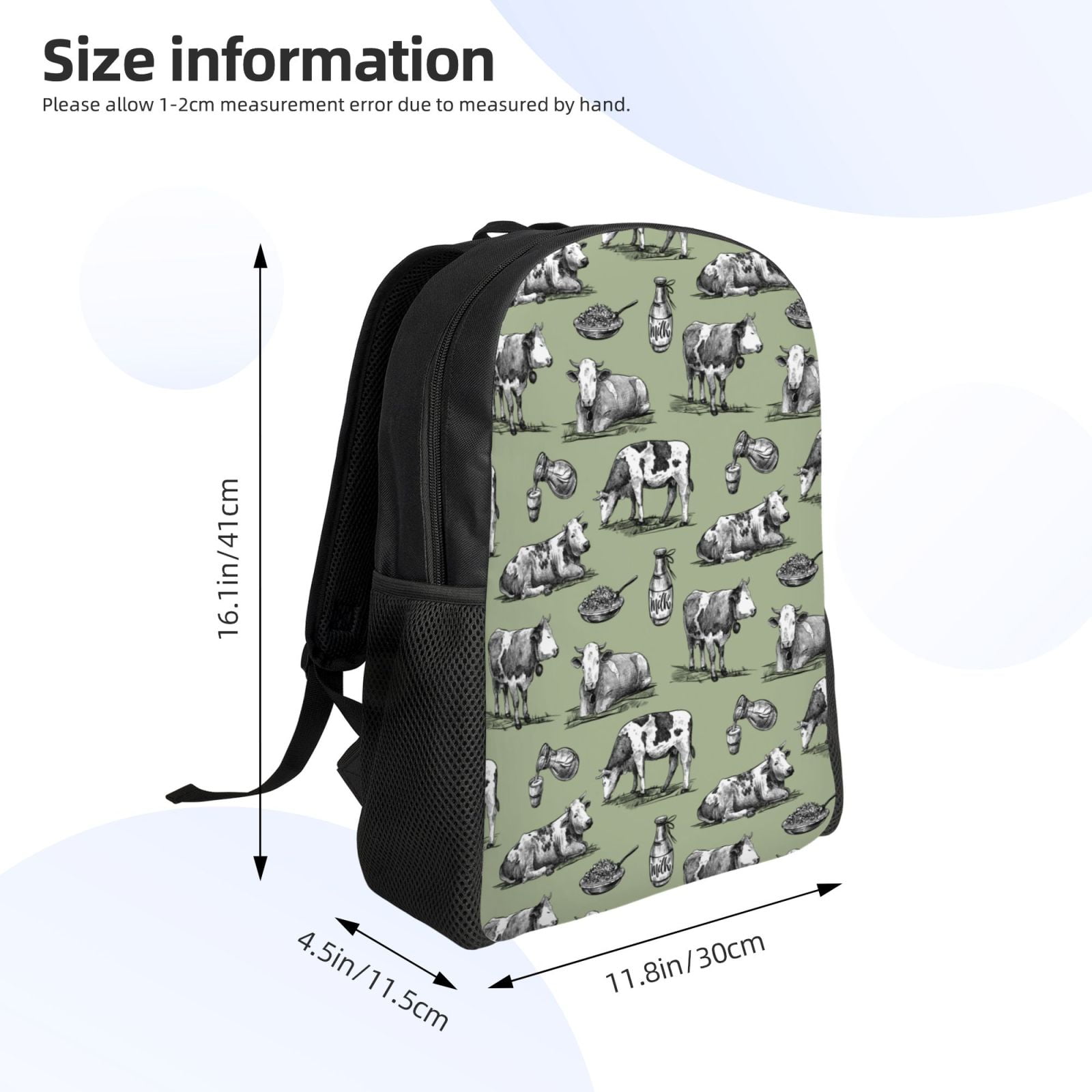 Defioc Farm Cows Print Backpack -Travel,or Work Bookbag Daypacks with 15-Inch Laptop Sleeve and Dual Water Bottle Pockets