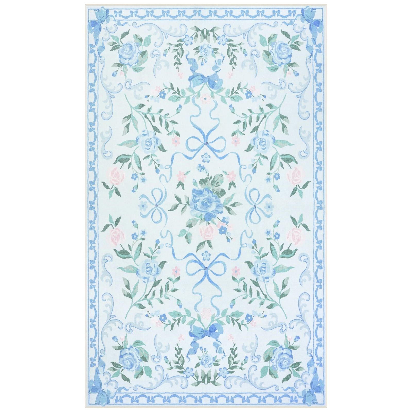 Wonnitar 3'x 5' Floral Area Rugs for Bedroom, Cute Bow Accent Rugs for Kids Room, Washable Carpet Non Slip Low Pile for Nursery Room, Playroom, Vanity Room Purple