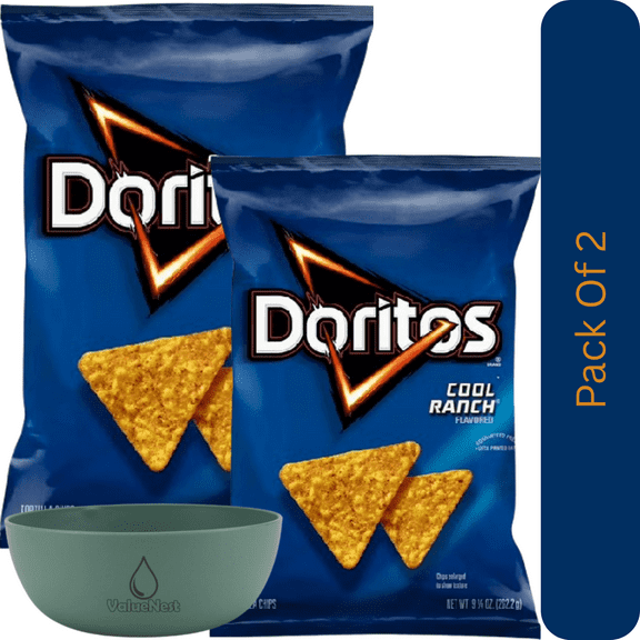 Doritos Cool Ranch Flavored Tortilla Chips, 9.25 oz Snack Bag With Olive Green Bowl By ValueNest