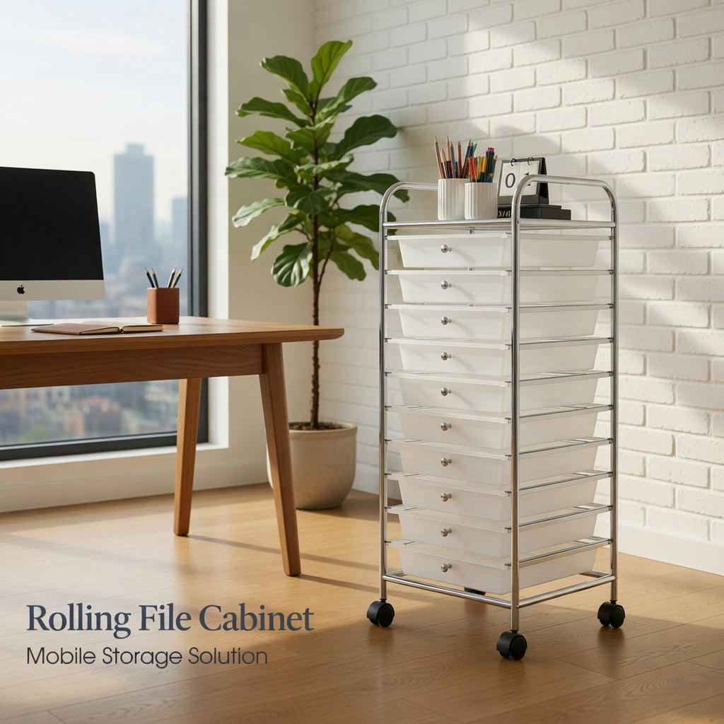 Yardi Yard 10 Drawer Rolling Storage Cart Organizer with 4 Universal Casters-Clear, Storage Cart, Multipurpose Organizer Cart for Home, Office, School