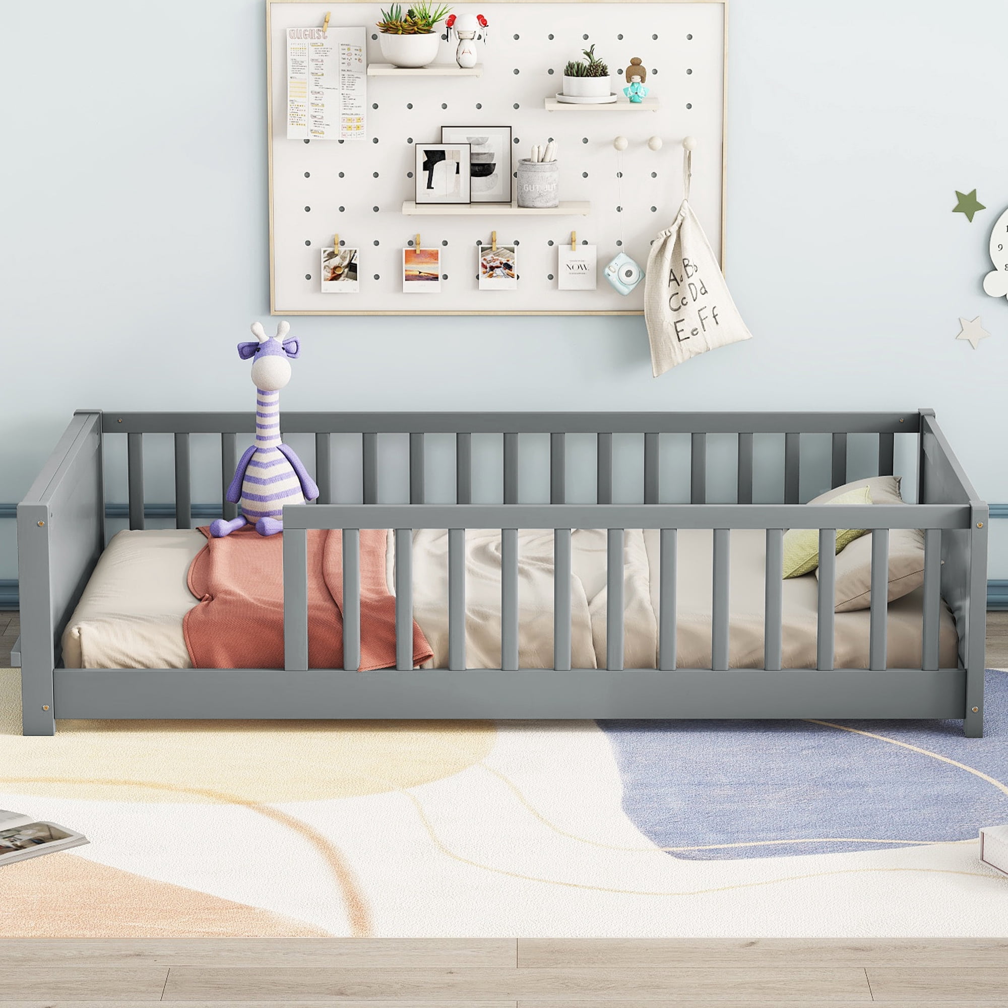 Alvantor Twin Montessori Floor Bed with Guardrail and Platform