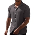 thumbnail image 1 of Camisas De Mezclilla Para Hombre Verano para hombre Verano Casual Solapa Color sólido Manga corta Botón Camisa de lino para hombre Ropa para hombre (Grey, XL), 1 of 7