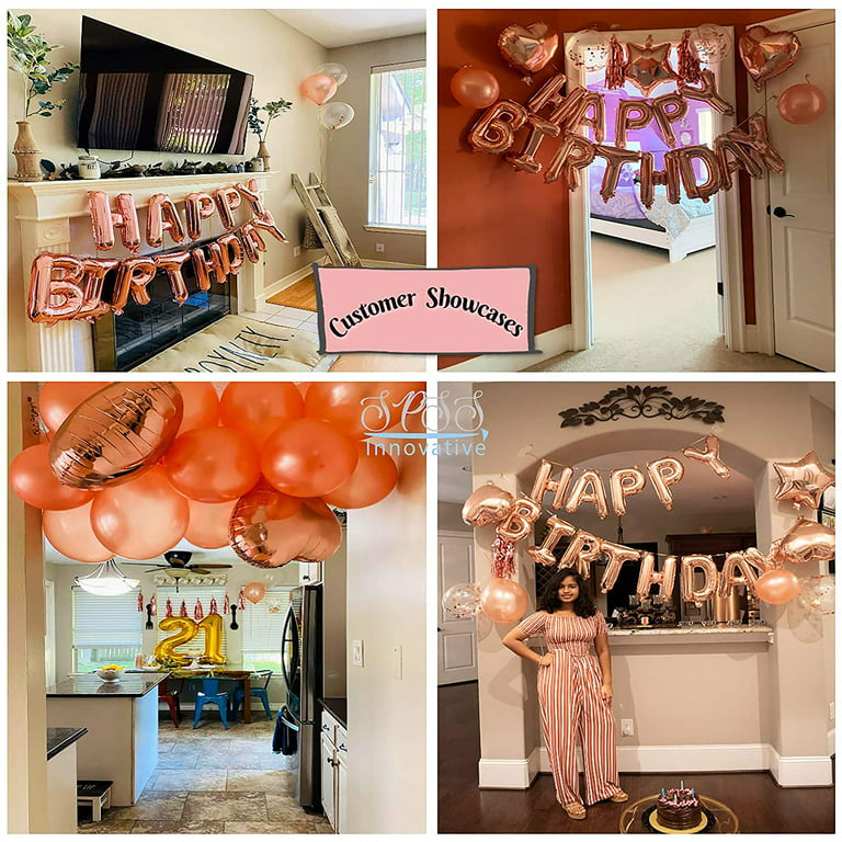 SPSS 13th Finally Teen Rose Gold Girl Birthday Party Decorations for Her 153 Pieces,Happy Birthday Banner,Cake Topper, Confetti, Silver Foil Curtain