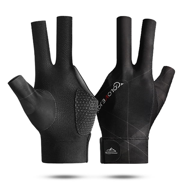 Guantes de Billar Con Dedos Abiertos Kuymtek Entrenamiento Amateur Poliéster Transpirable Gris Negro