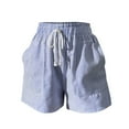 thumbnail image 2 of Women's Cotton Shorts Women'S Striped Casual Shorts Border Women'S Loose Pockets High Waist Wide Leg Pants Short Sleeved T Shirt,Blue Women's Shorts XL, 2 of 4
