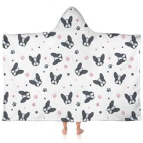 French Bulldog Hooded Bath Towel，60"x35" for Ages 3 To 12 Kids, Quick Dry Lightweight Soft Microfiber Hood Beach Towel Cover Up for Kids